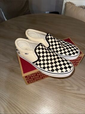 Vans Checkerboard Slip-On Sneakers - Black and White